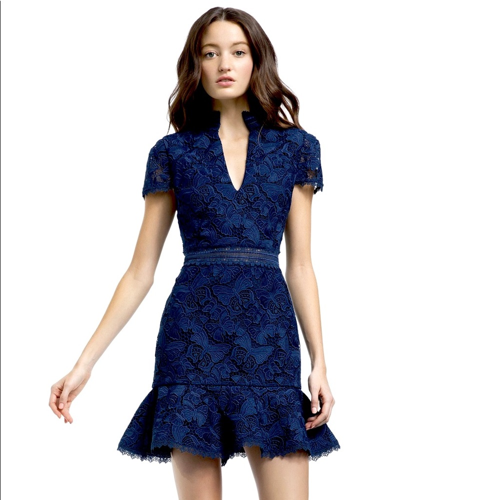 Never worn Alice + Olivia navy lacy diona butterfly dress